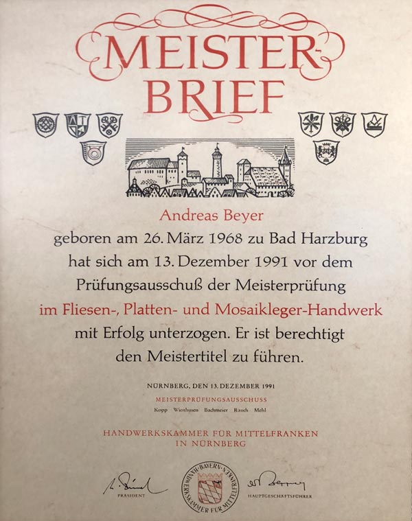 Meisterbrief Andreas Beyer