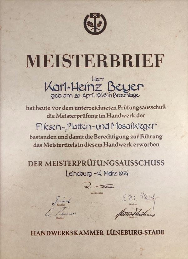 Meisterbrief Karl-Heinz Beyer